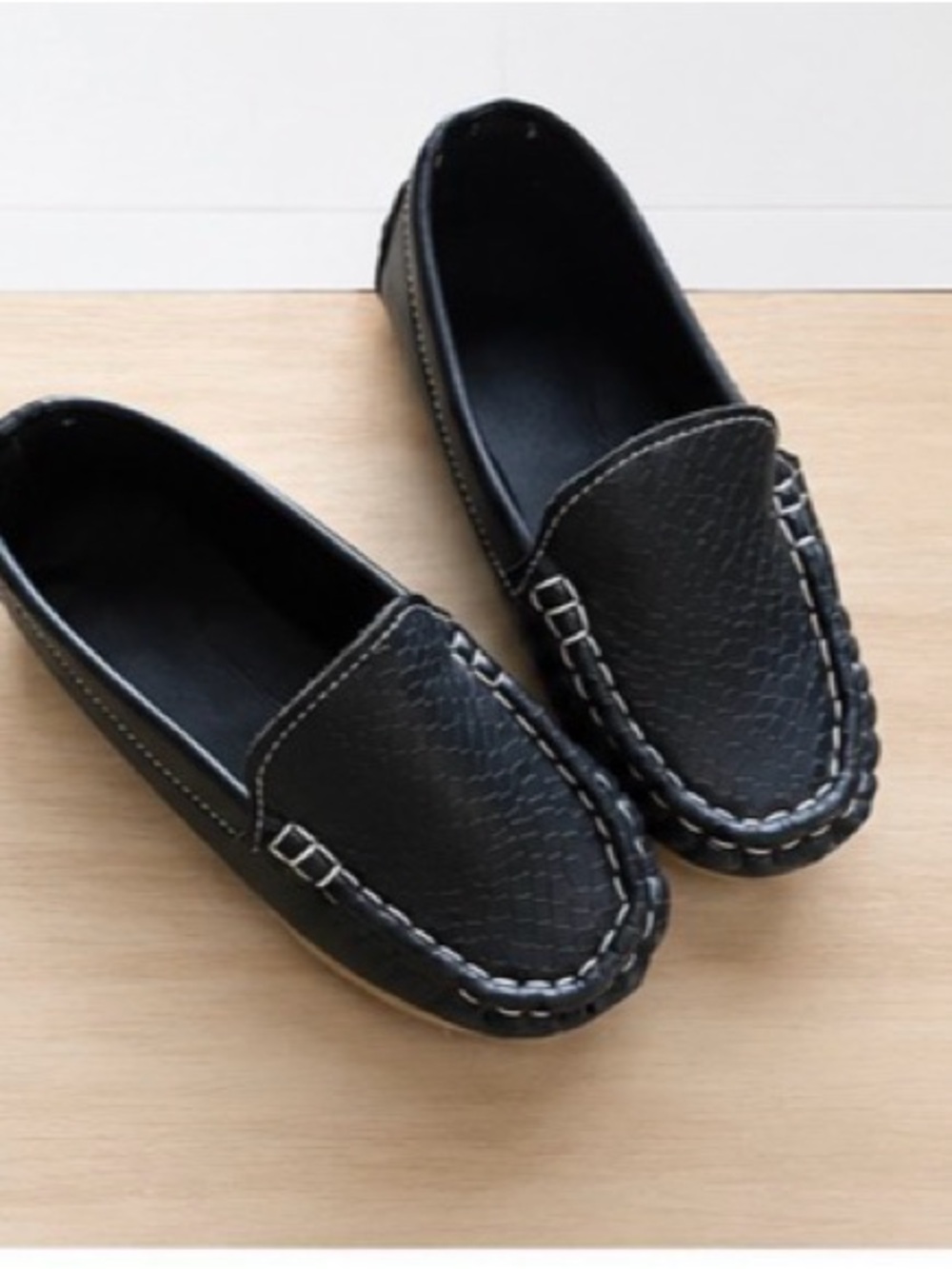 Navy Faux Leather Slip-On Loafers | Textured Moccasin | Size Little Kid 12